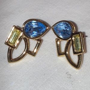 Open Design MONET Pierced EARRINGS w/Blue Teardrop Rhinestone